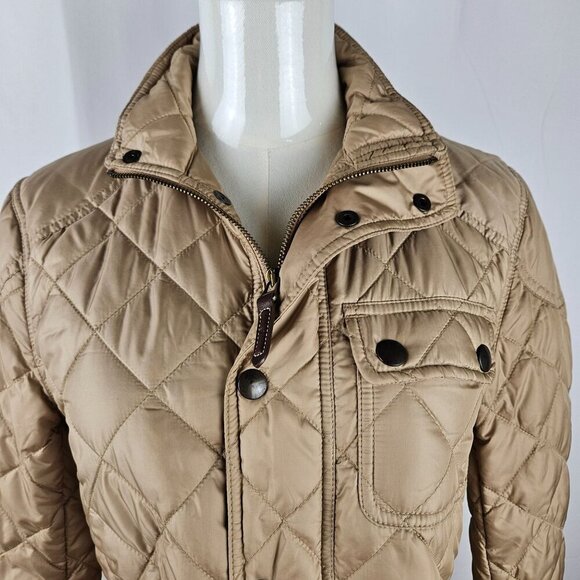 Ralph Lauren Quilted Barn Jacket Medium Leather Trim Tan Utility Trucker Coat - Picture 3 of 16